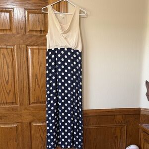 Anthropologie Sleeveless Polka Dot Maxi Dress - Navy & Cream